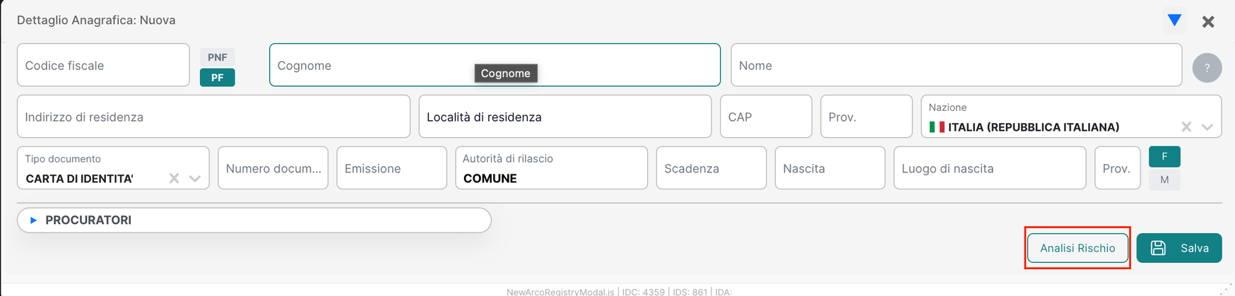Analisi rischio anagrafica