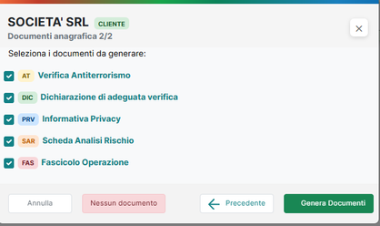 Selezione documenti da generare