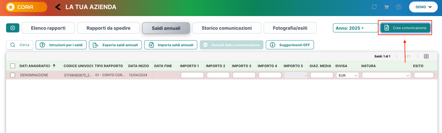 Crea comunicazione saldi