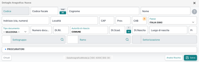 Dettaglio anagrafica — nuova