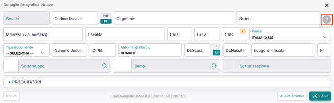 Anagrafica — analisi del rischio