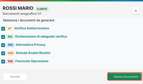 Selezione documenti da generare
