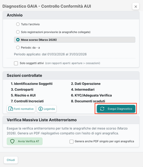 Esegui diagnostico