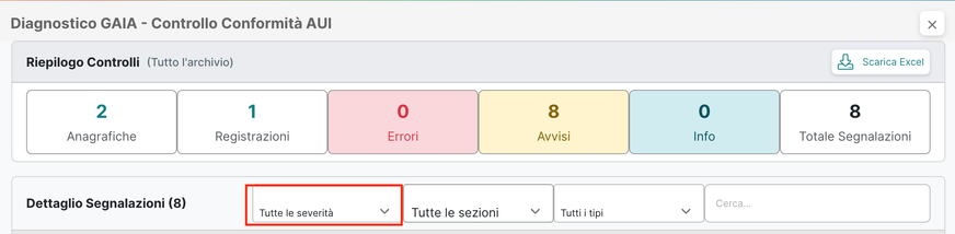 Controllo Conformita' AUI — filtri