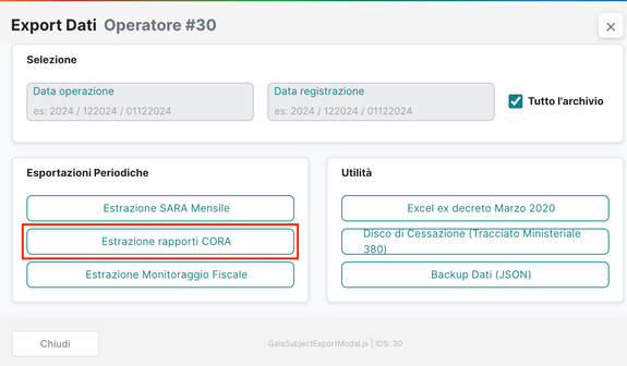 Esportazioni periodiche — Estrazione rapporti CORA