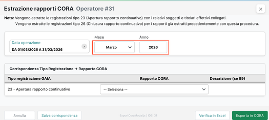 Selezione periodo — mese e anno