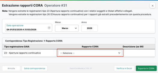 Configurazione corrispondenze tipo rapporto