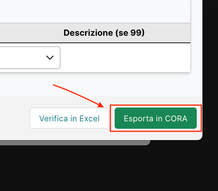 Verifica in Excel — Esporta in CORA