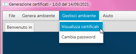Menu Gestisci ambiente, Visualizza certificati