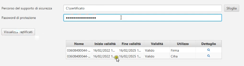Due righe di dettaglio dei certificati