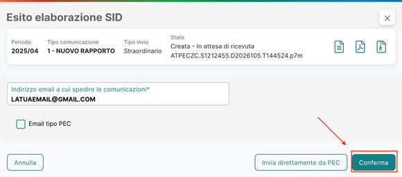 Esito elaborazione SID &mdash; positivo