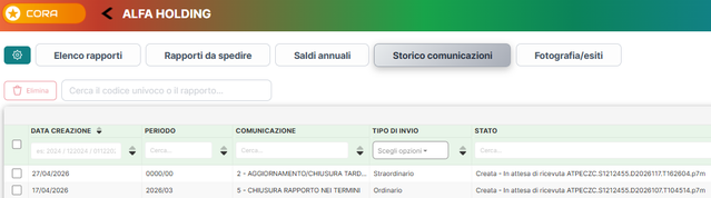 Storico comunicazioni