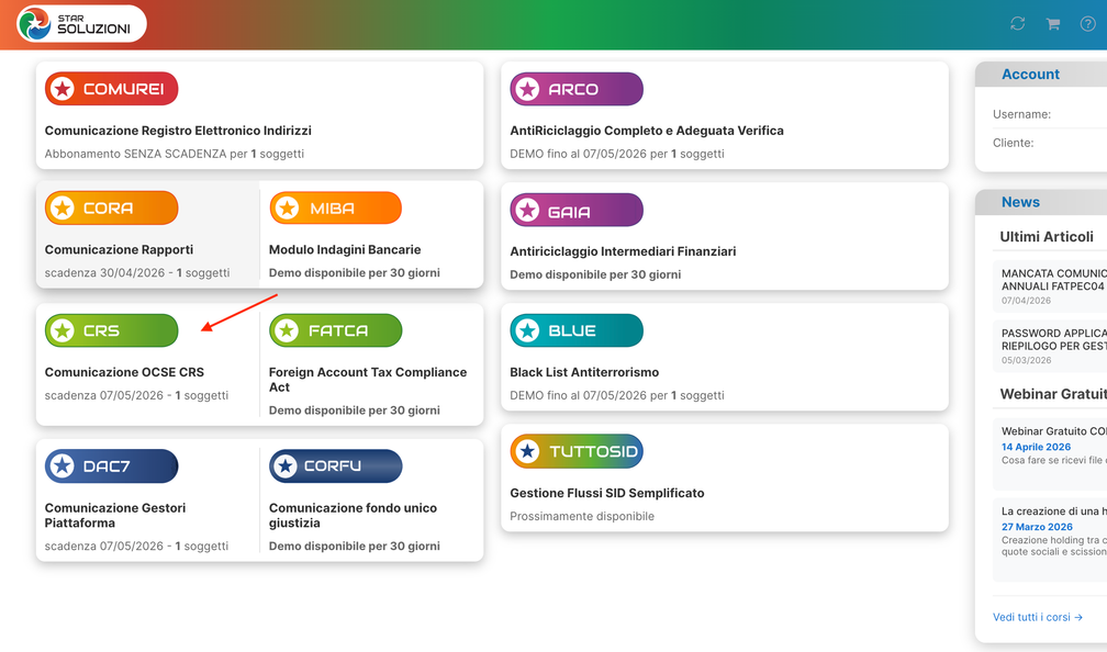 Menu applicazioni &mdash; scelta CRS