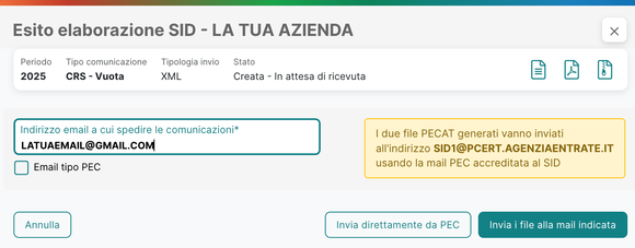 Esito elaborazione SID &mdash; positivo