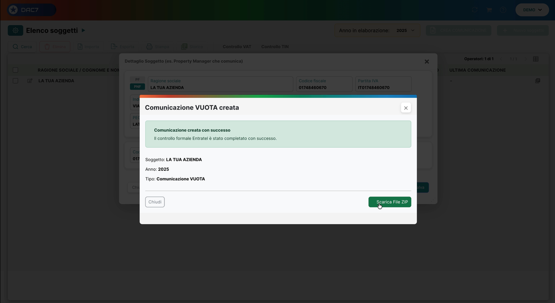 Comunicazione VUOTA creata