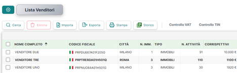 Lista Venditori &mdash; totali