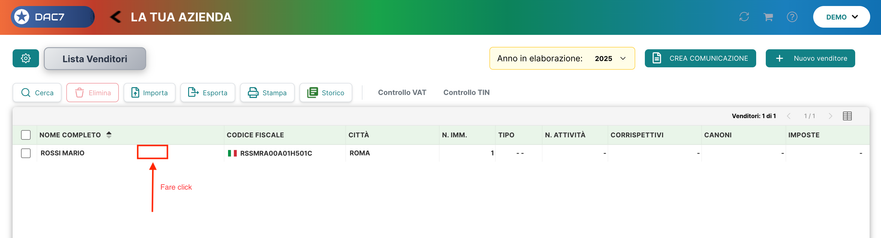 Lista Venditori &mdash; apri riga