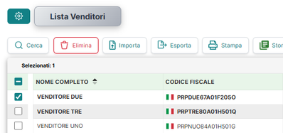 Selezione venditori &mdash; Elimina