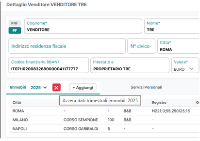 Azzera dati trimestrali immobili