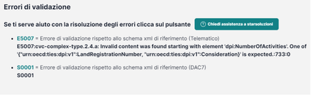 Errori di validazione