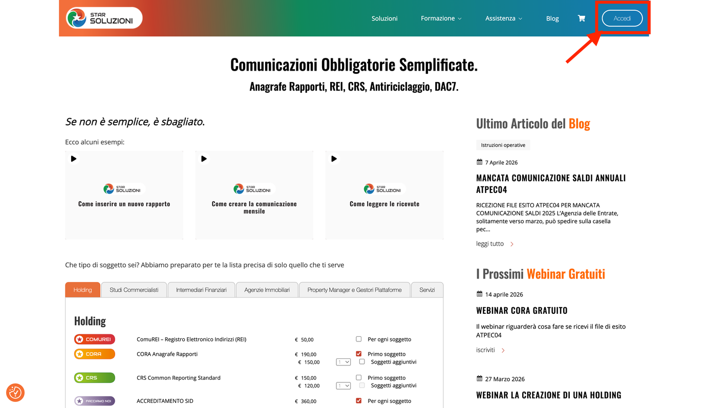 Home page — bottone Accedi