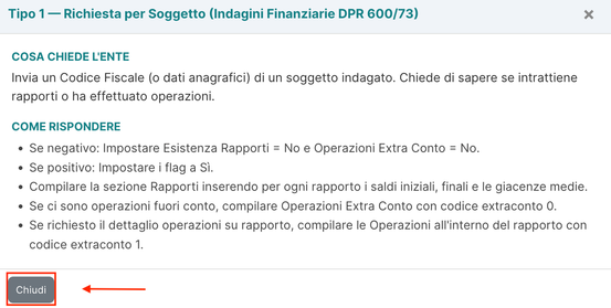 Tipo di indagine ricevuta