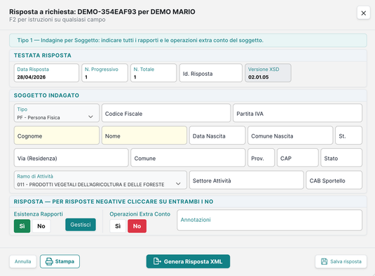 Testata risposta — dati da verificare