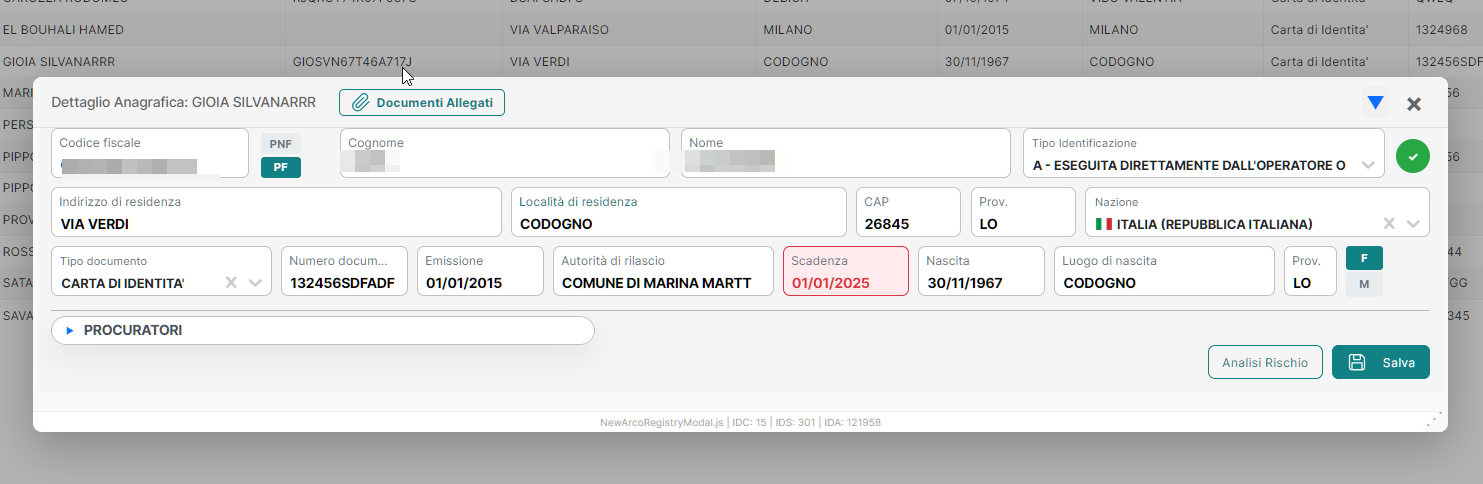 Lista anagrafiche clienti