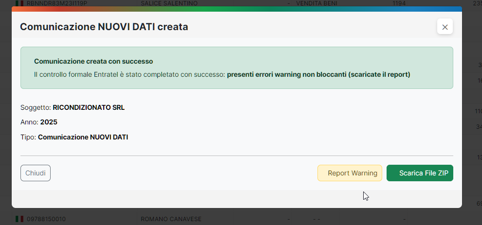 Dashboard esiti Entratel DAC7