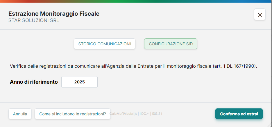 Scelta dell'anno di riferimento