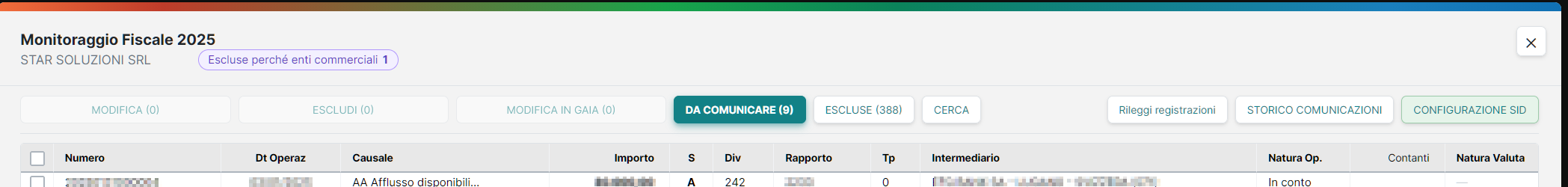 Maschera principale: elenco DA COMUNICARE