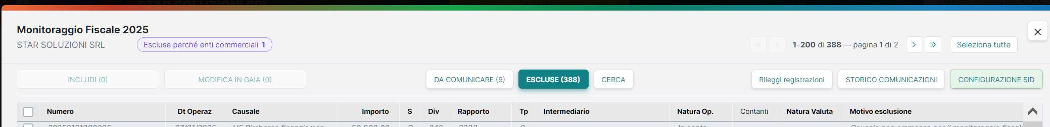 Elenco ESCLUSE con la colonna Motivo esclusione