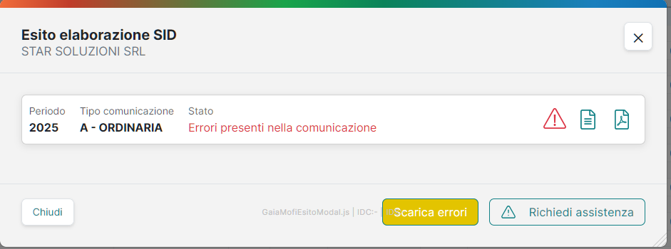 Esito elaborazione SID: comunicazione con errori