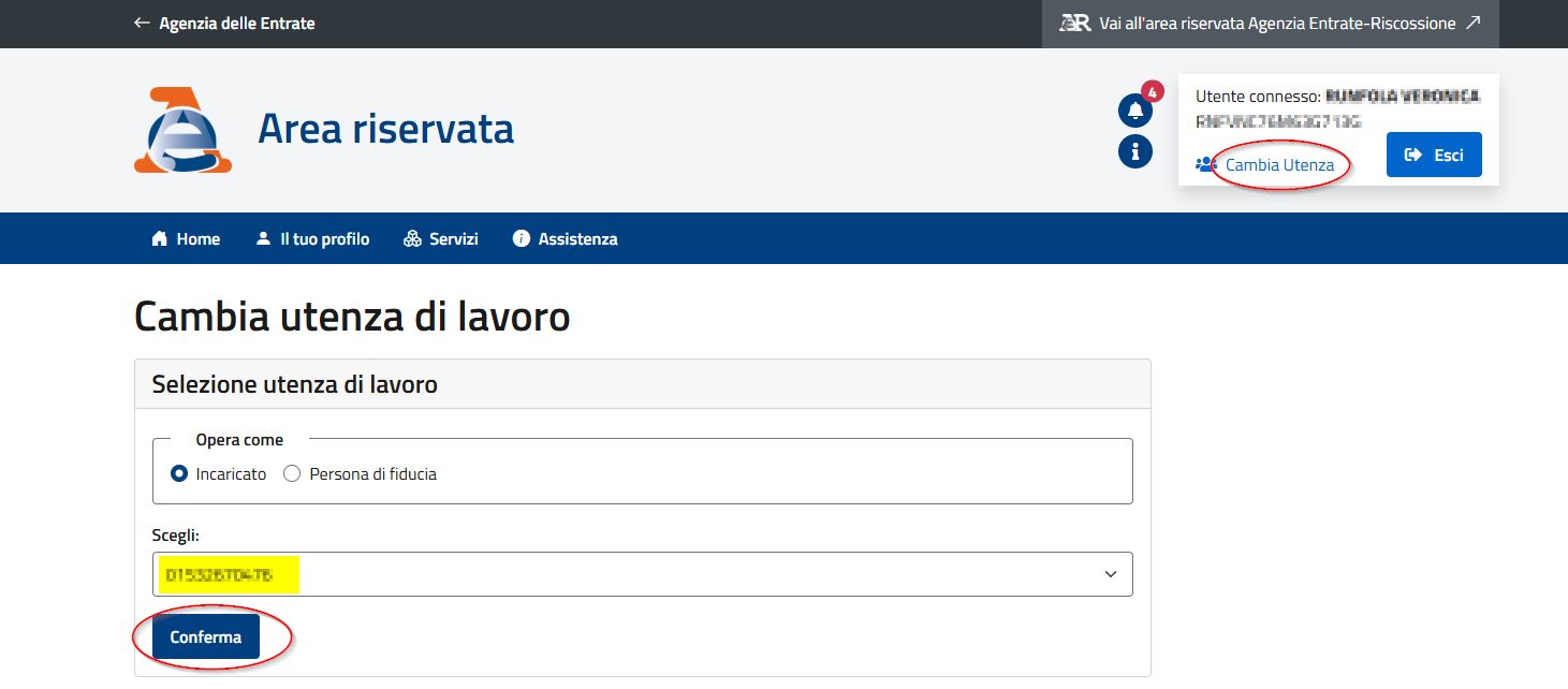 Cambia utenza di lavoro