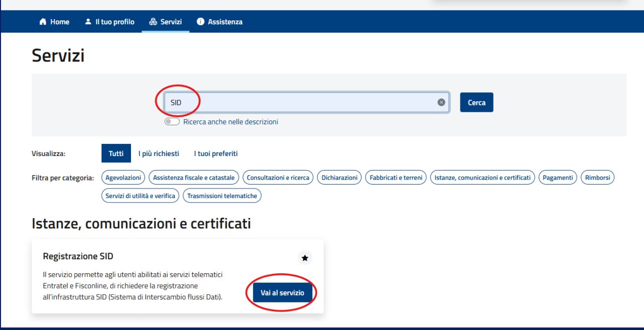 Ricerca servizio SID