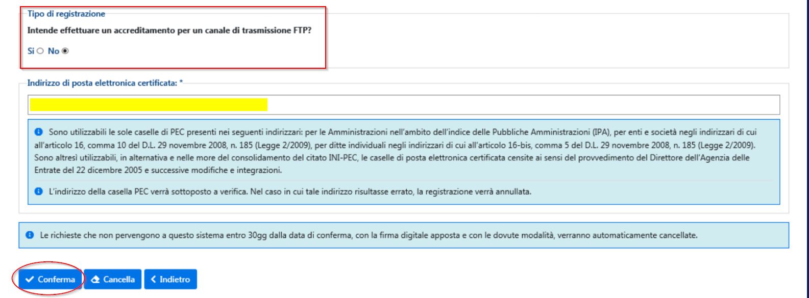 Scelta canale PEC, no FTP