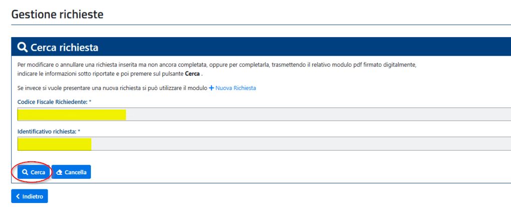 Cerca e valida richiesta
