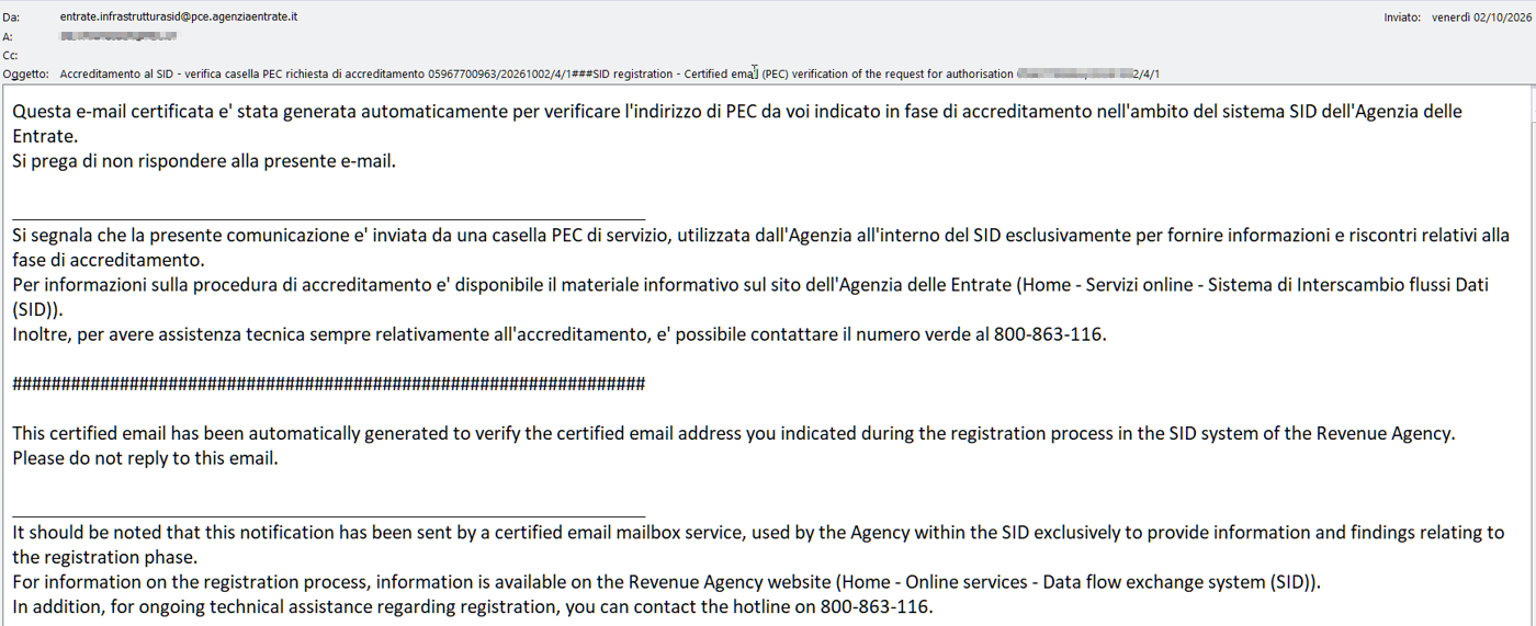 PEC automatica di verifica dell'indirizzo